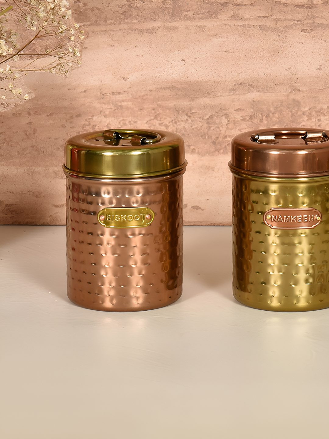 Living With Elan Gold-Toned 2 Pieces Stainless Steel Round Canister Container