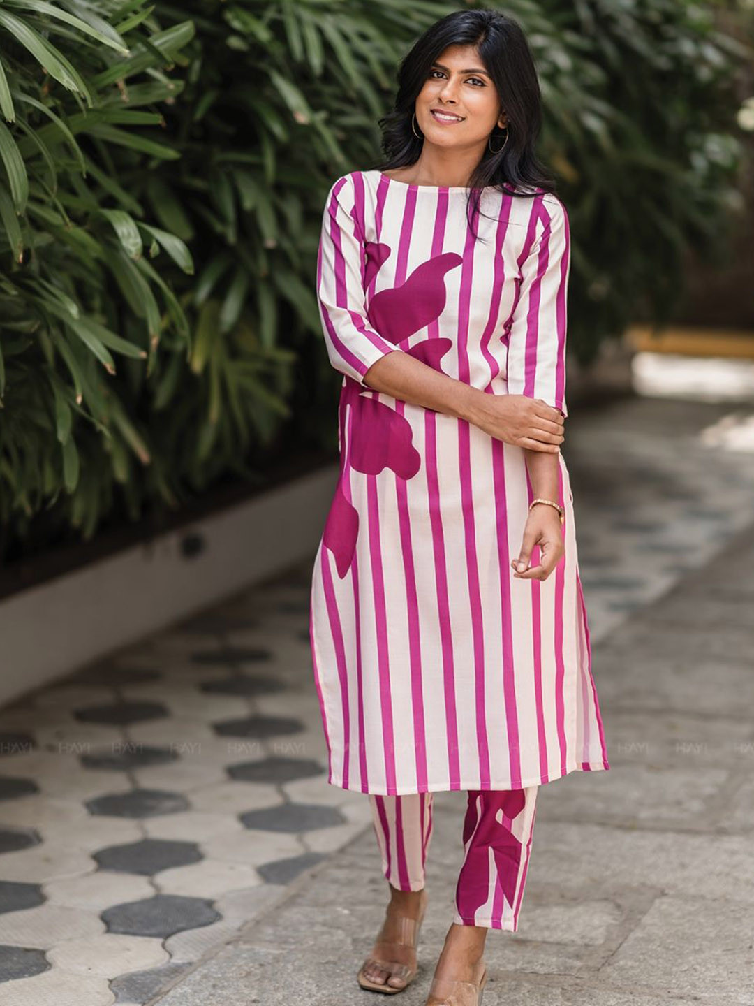 HAY Striped Round Neck Linen Tunic With Trouser