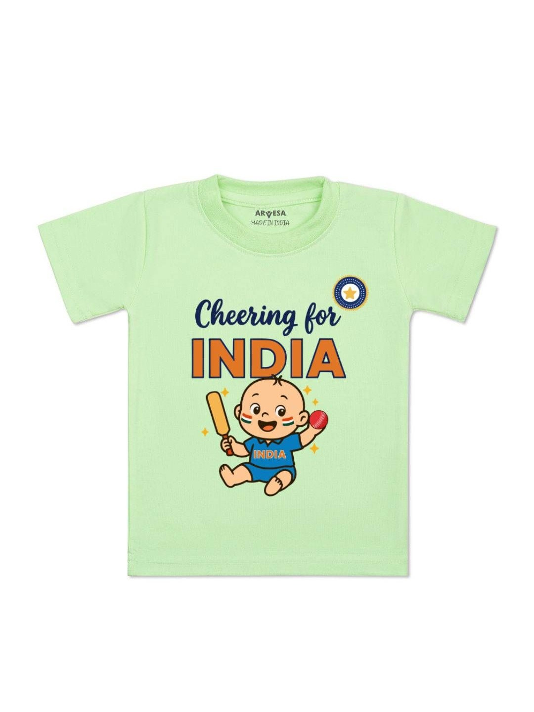 Arvesa Kids Round Neck Cheering For India Printed T-shirt