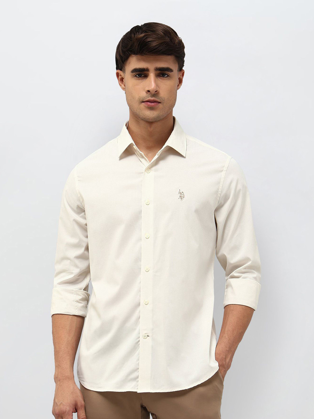 U.S. Polo Assn. Tailored Fit Micro Checks Checked Casual Shirt