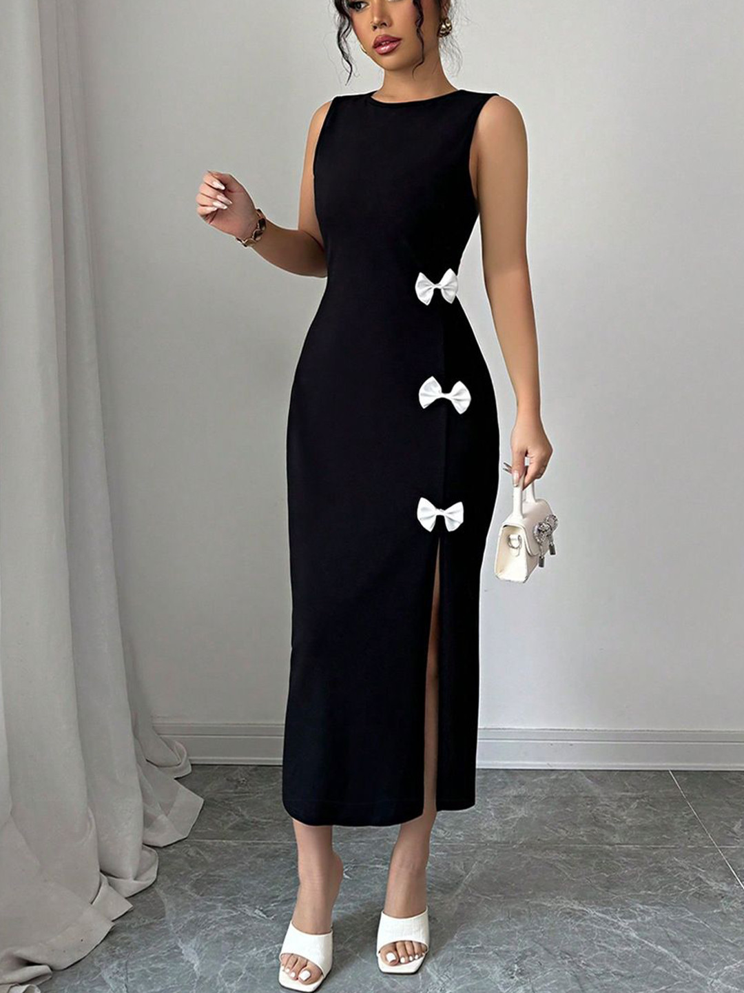 StyleCast Women Solid Bodycon Bow Maxi Dress