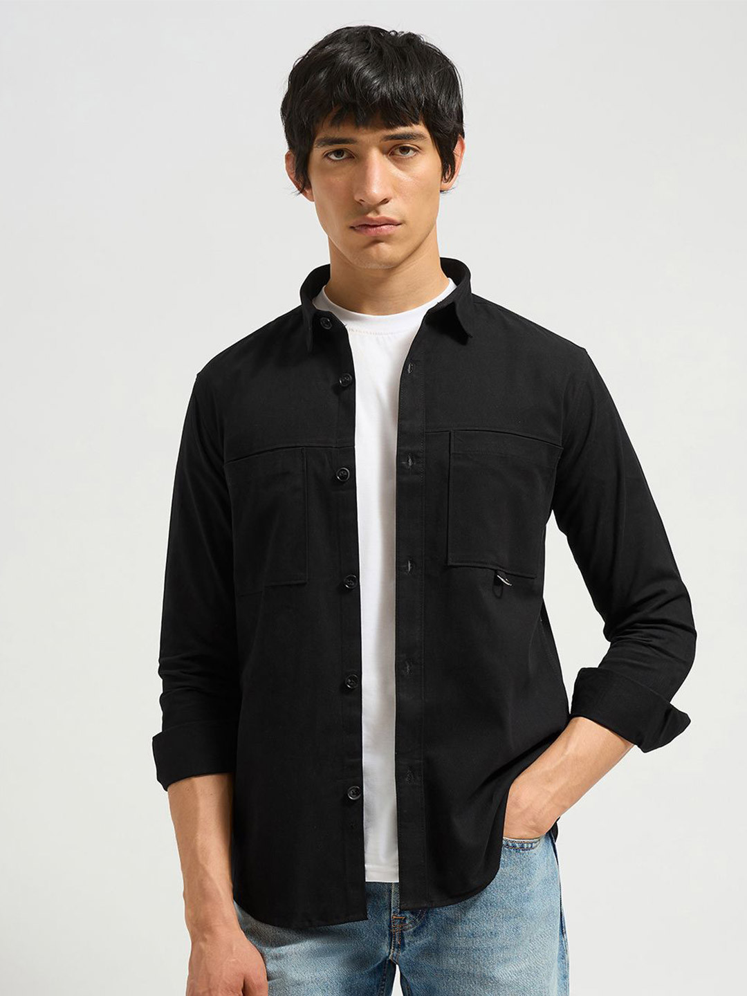 MISCHIEF MONKEY Cargo Spread Collar Classic Cotton Casual Shirt