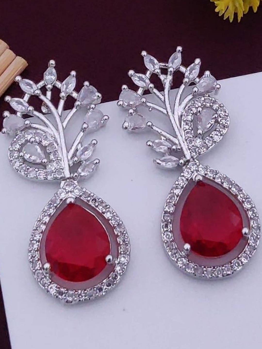 Laksh Enterprise Women Red Silver-Plated Studs Earrings