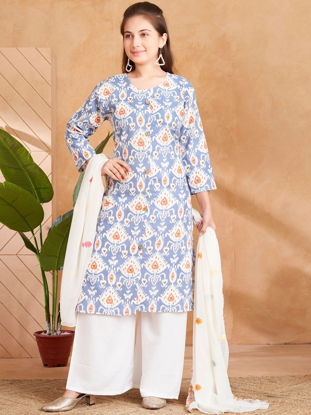 Muhuratam Girls Ethnic Wear Blue Colour Abstract Print