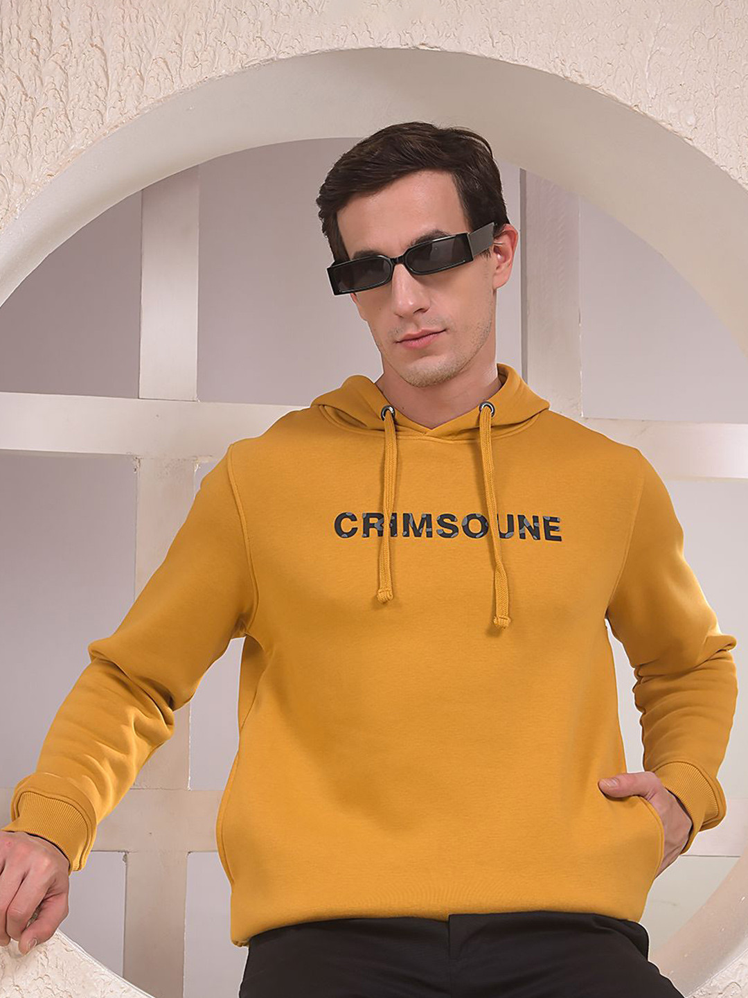 Crimsoune Club Men Brand Logo Printed Hooded Sweatshirt