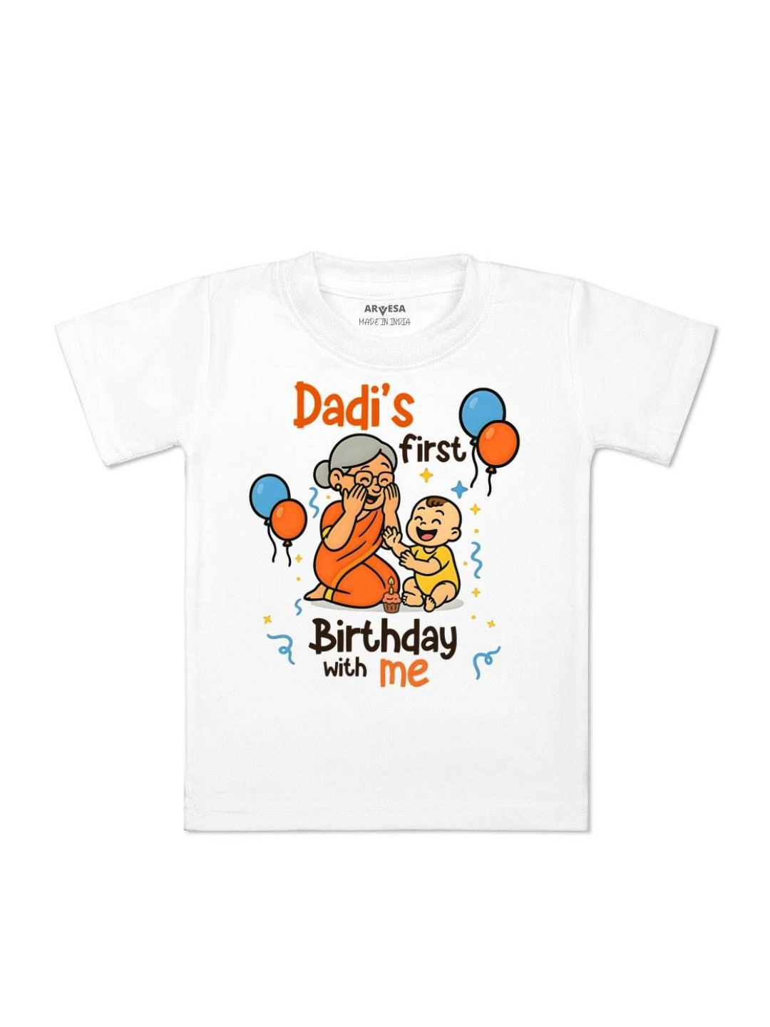 Dadi First Birthday With Me Printed Kids Tshirt