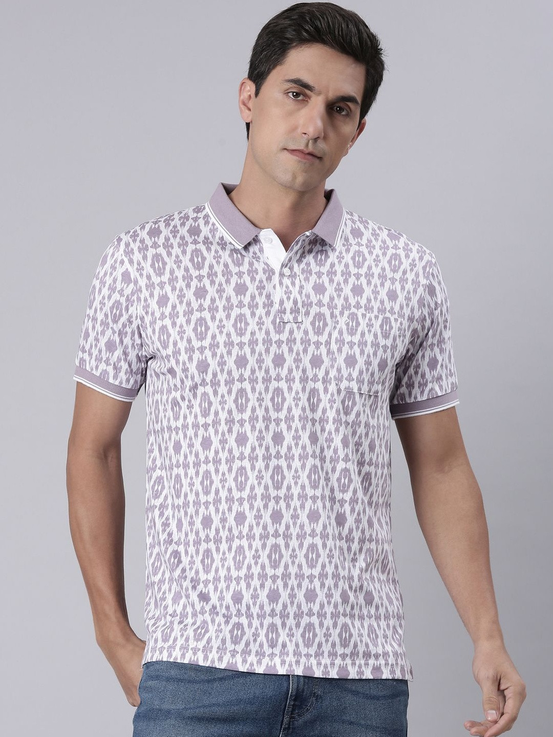 Classic Polo Men Cotton All Over Printed Polo Collar Slim Fit T-shirt