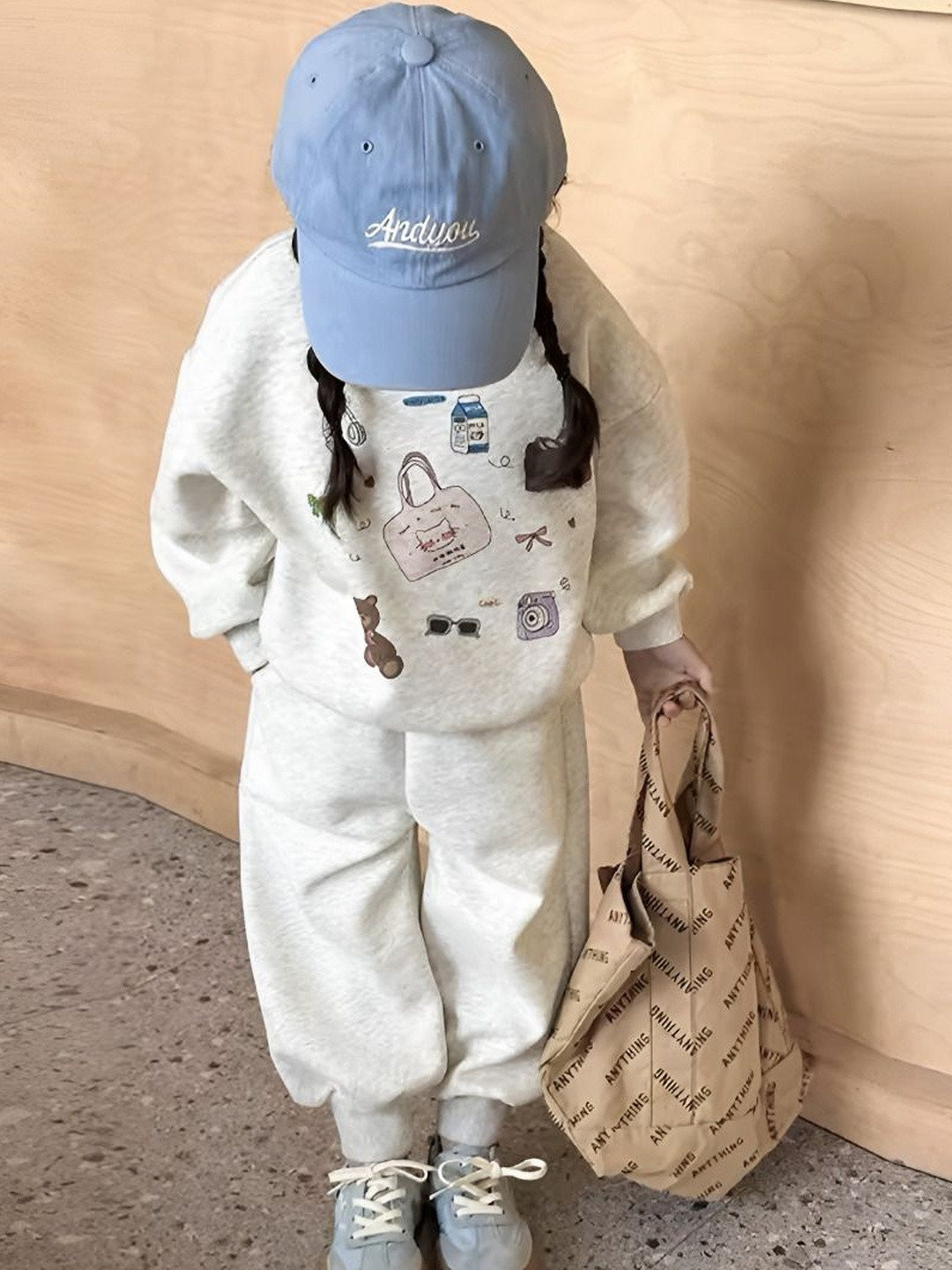 YK Gray Long Sleeves Round Neck Girls Co-ords Set