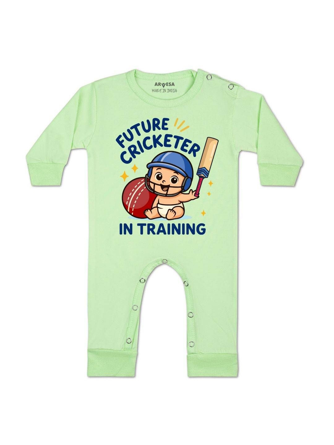 Future Cricketer In Training Printed Baby Rompers