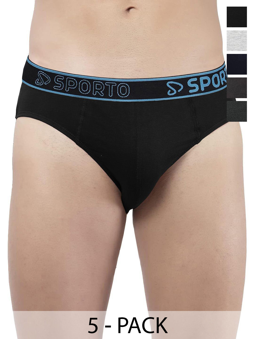 Sporto by Macho Pack Of 5 Brand Logo Printed Cotton Mid-Rise Basic Briefs