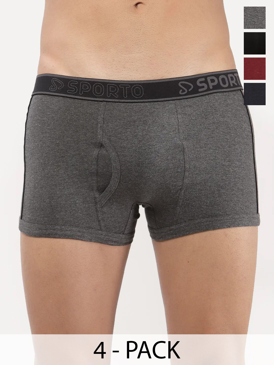 Sporto by Macho Men Pack Of 4 Brand Logo Low-Rise Outer Elastic Short Trunk