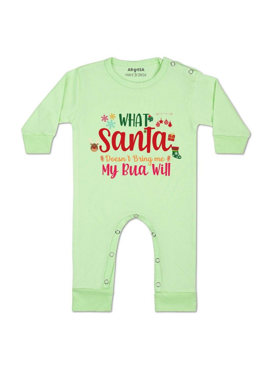Arvesa Kids What Santa Doesn'T Bring My Bua Printed Round Neck Full Sleeves Rompers