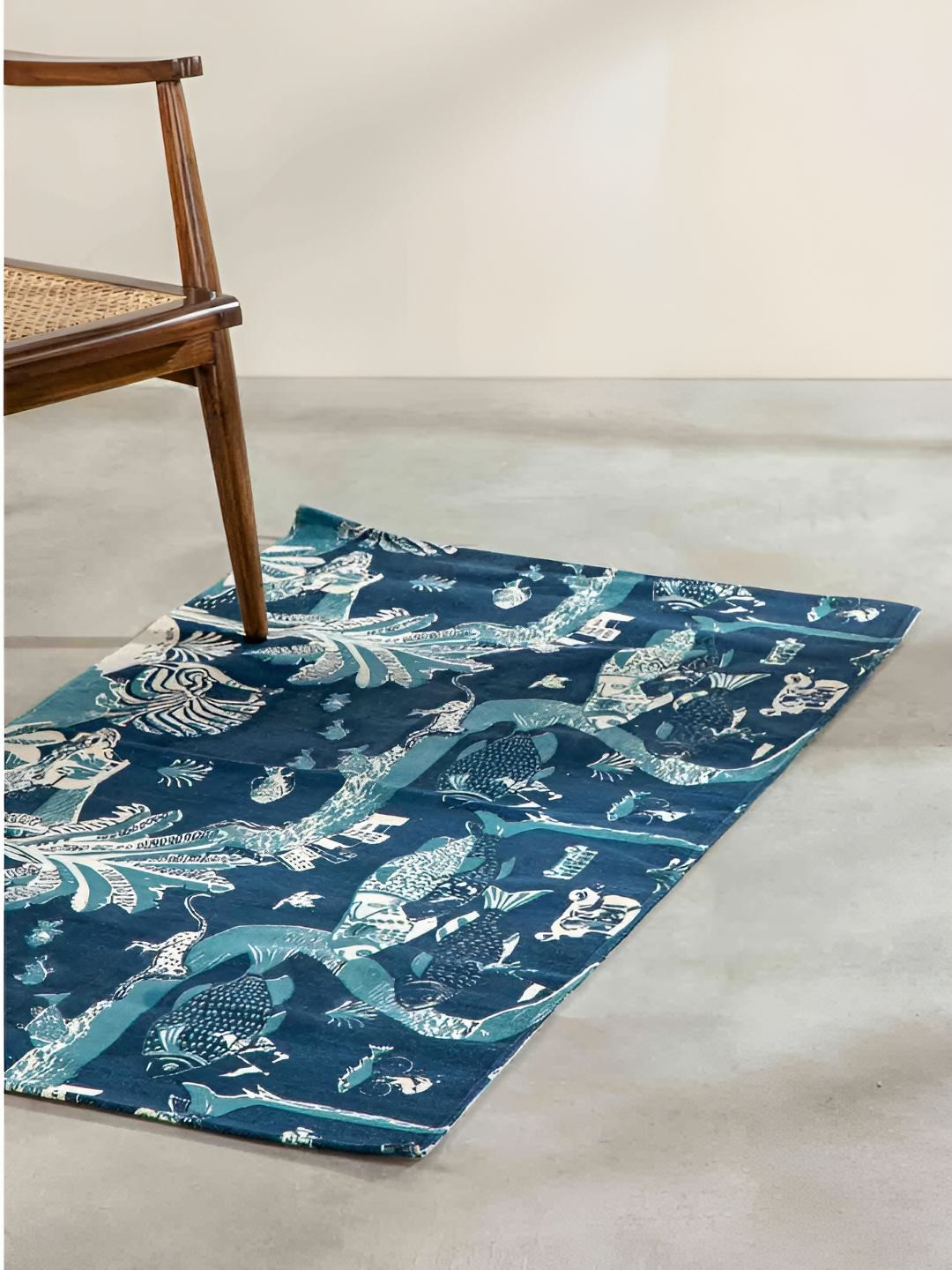 FREEDOM TREE Mindscape Green & White Printed Cotton Dhurrie