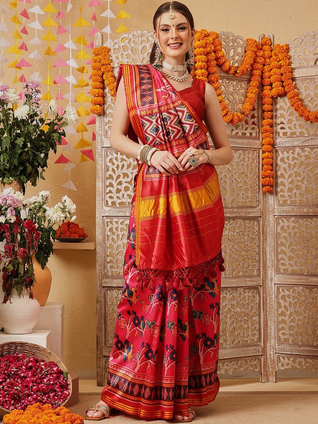 Silk Land Floral Printed Patola Saree