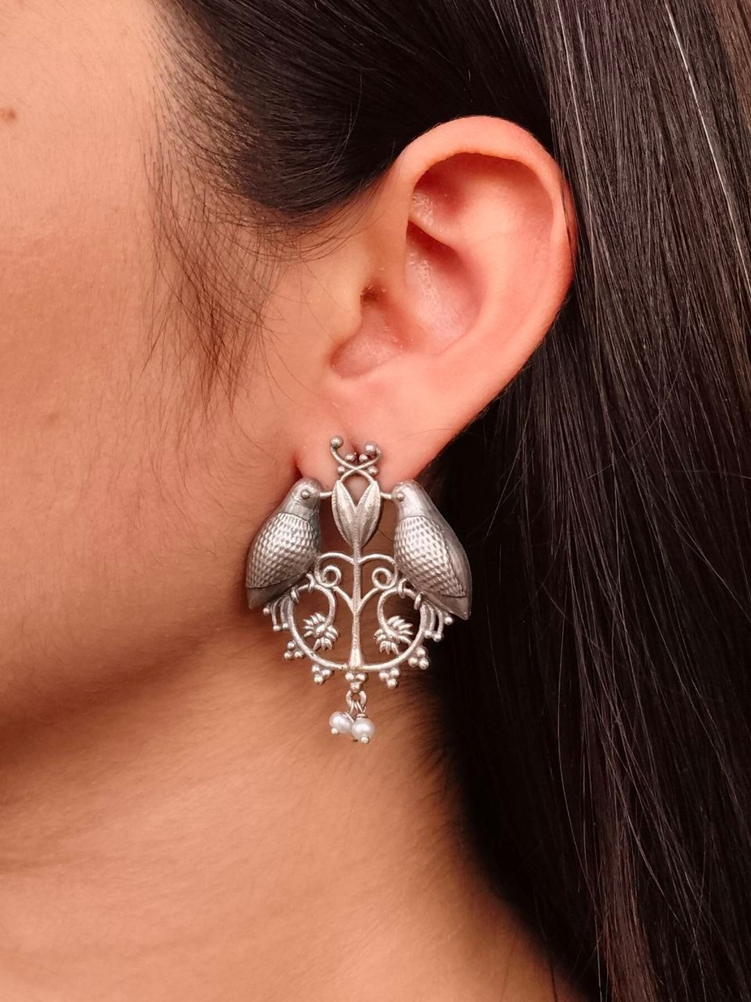 Hardin Style Women Animal Shaped Silver Replica Bird Stud Earrings