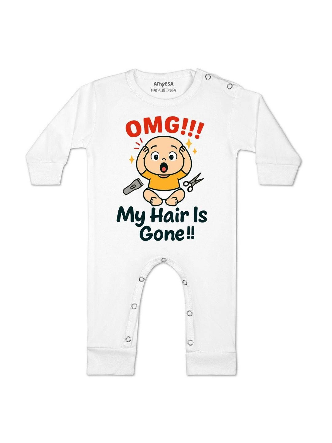 Arvesa Kids Omg My Hair is Gone Printed Baby Rompers