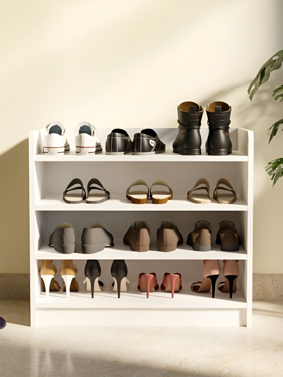 neuspace White 4-Tier Wooden Storage Shoe Rack