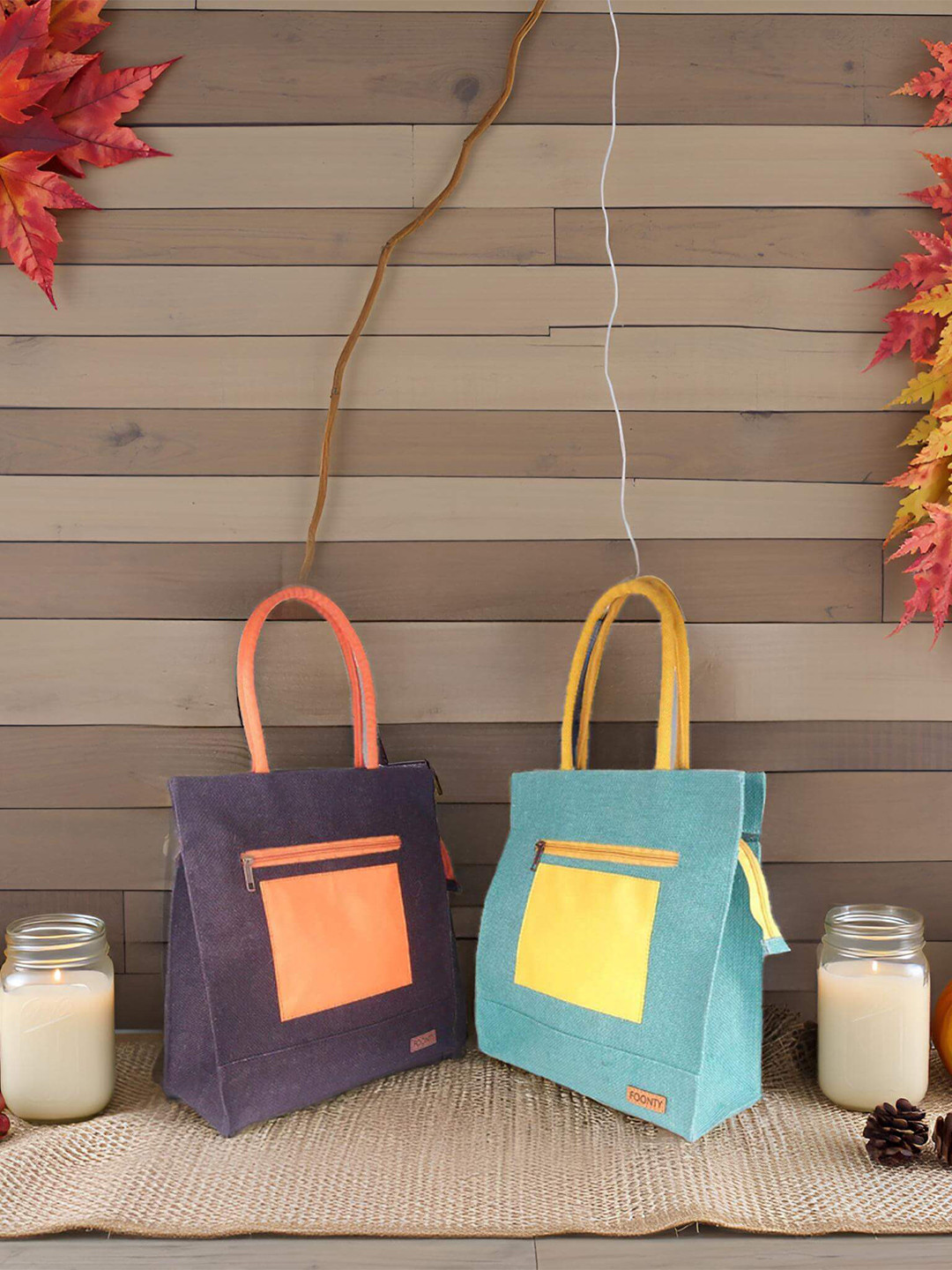 FOONTY 2 Pieces Colourblocked Eco Friendly Lunch bags