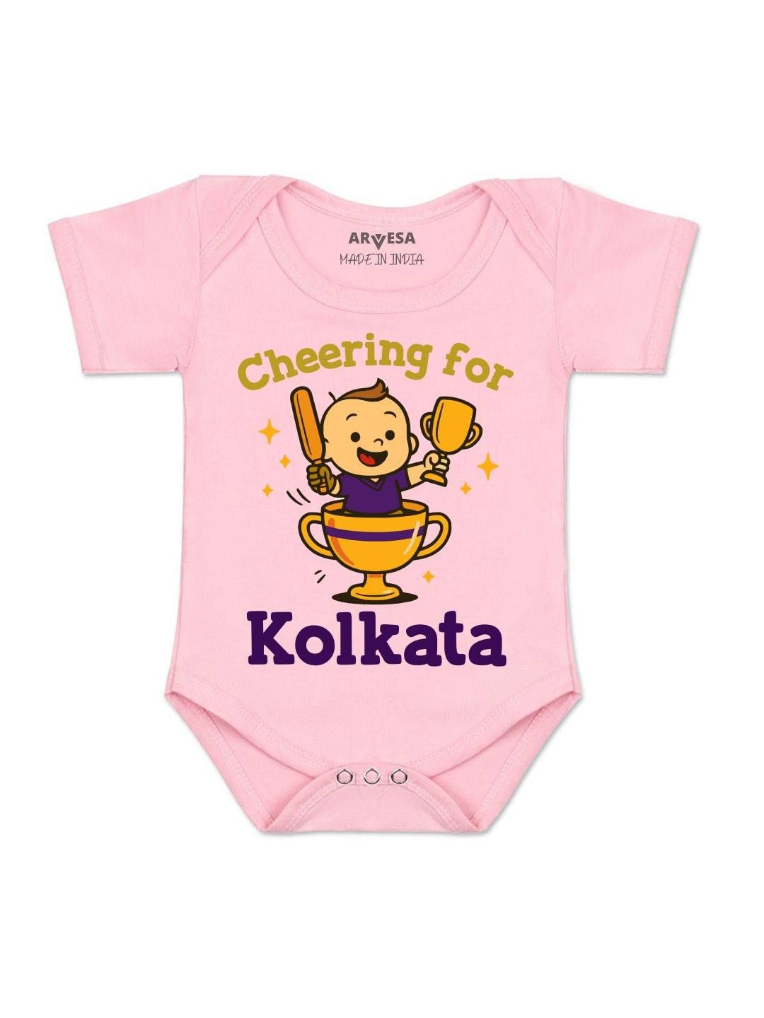 Arvesa Kids Cheering For Kolkata Printed Round Neck Long Sleeves Baby Rompers