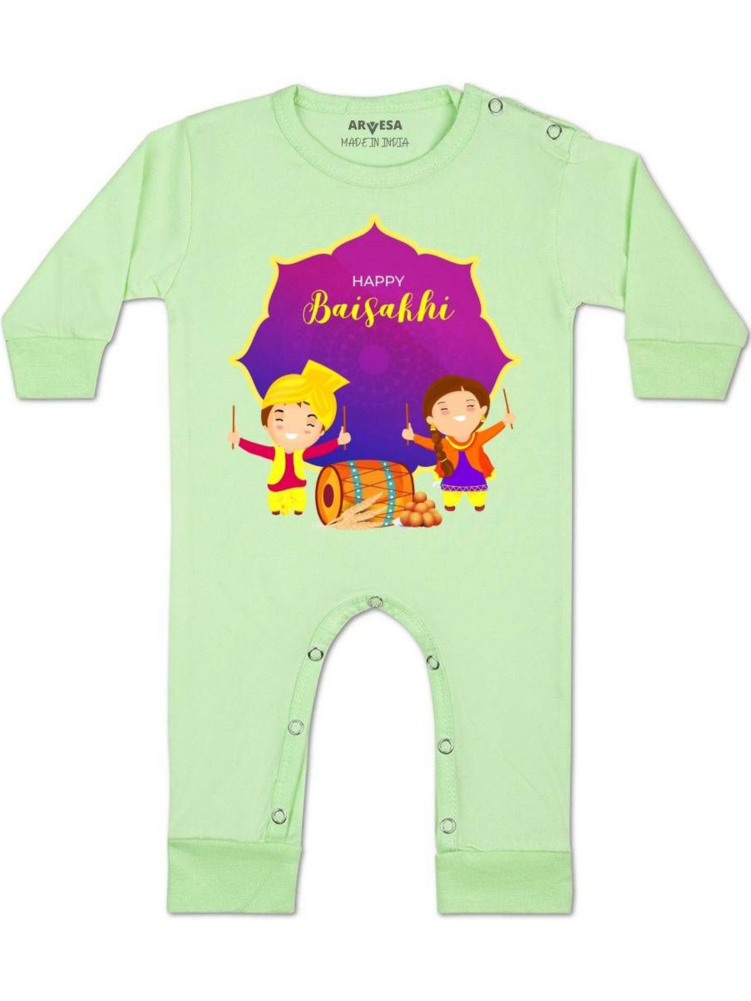 Happy Baisakhi Printed Baby Rompers