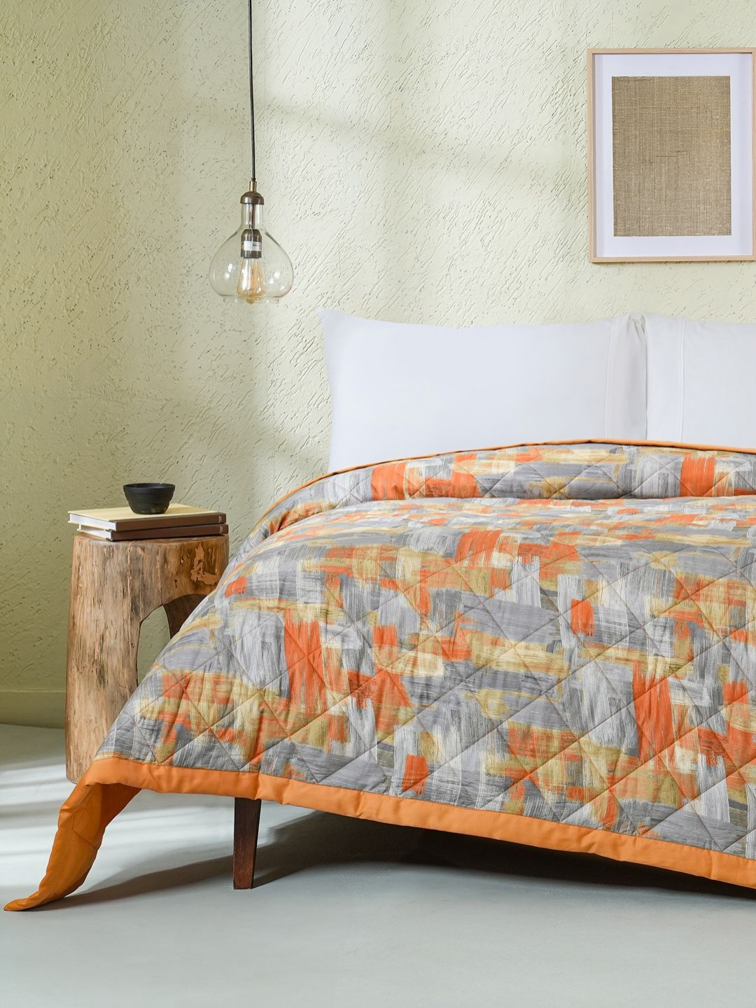 MASPAR Rust & Grey Abstract Printed 100 GSM & 200 TC AC Room Cotton Single Bed Quilt