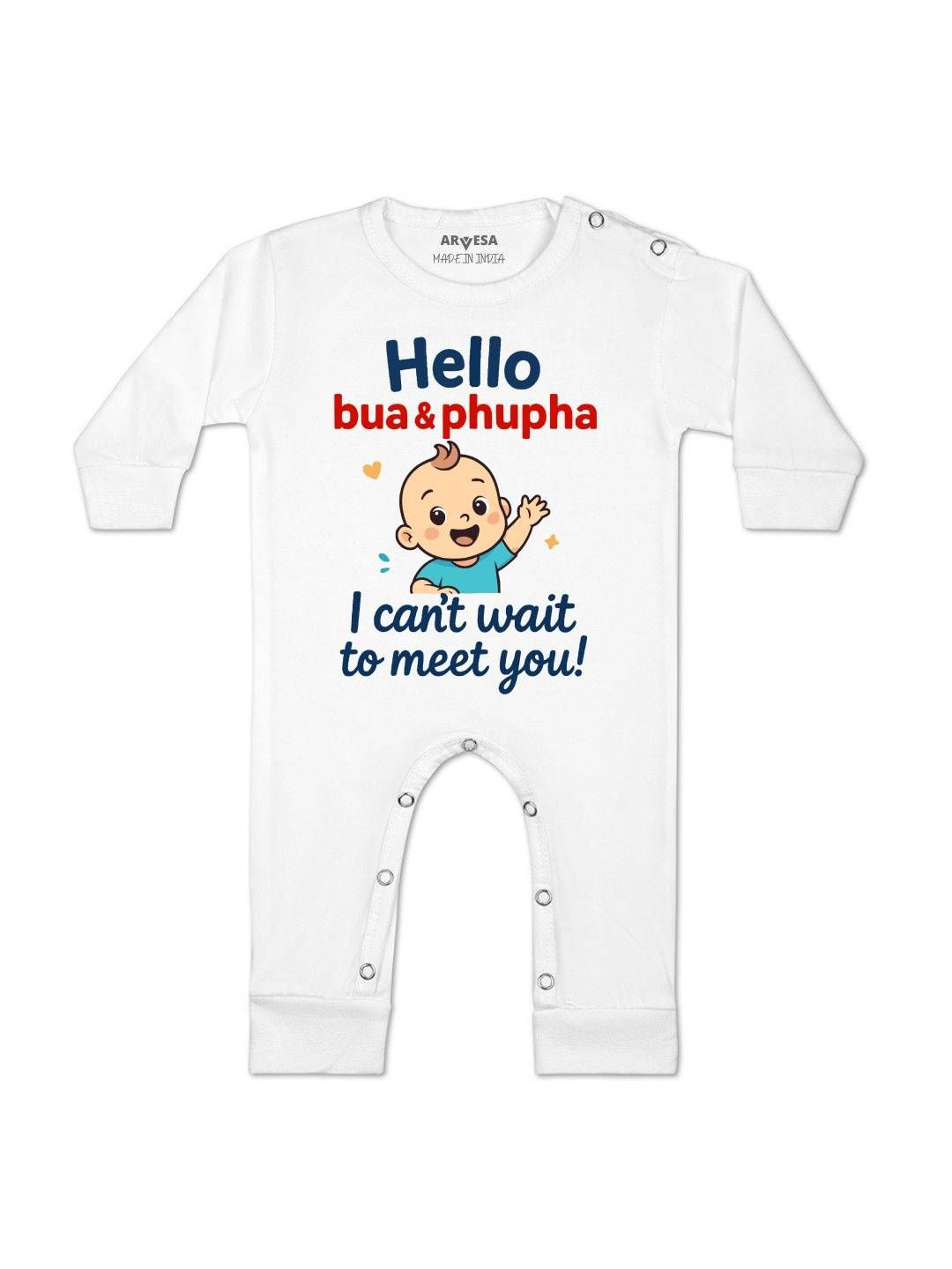 Hello Bua I can't Wait To Meet You Printed Baby Rompers