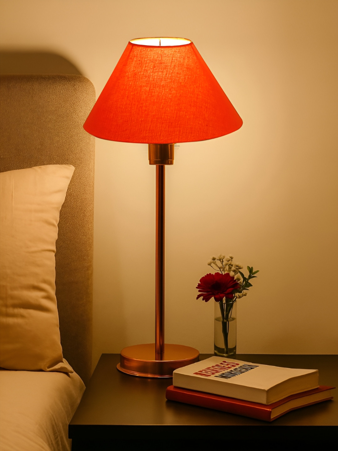 Devansh Red & Copper Triangle Shaped Table Lamp With Shade