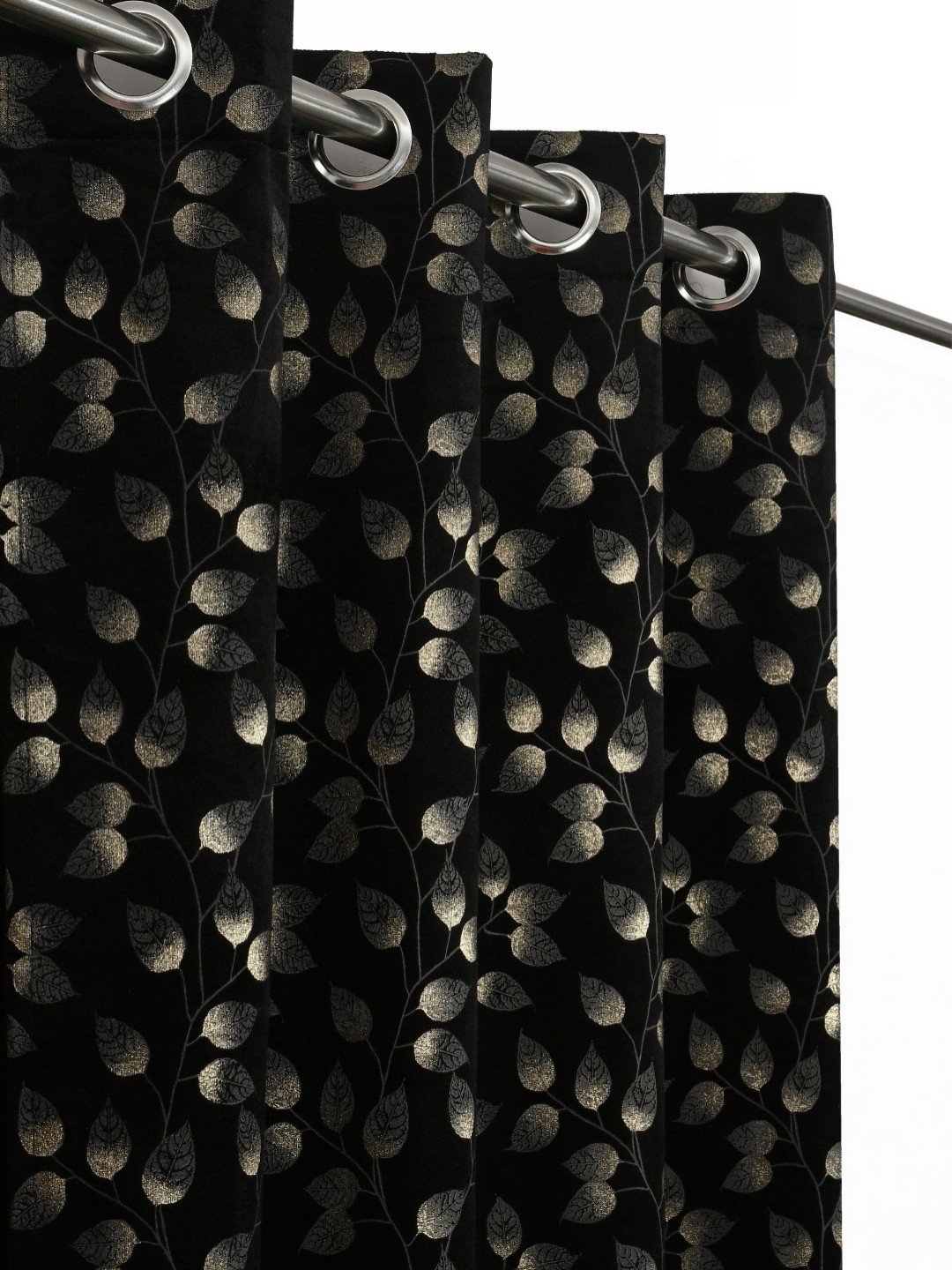GEET CREATIONS Black & Gold Floral Room Darkening Velvet Long Door Curtain