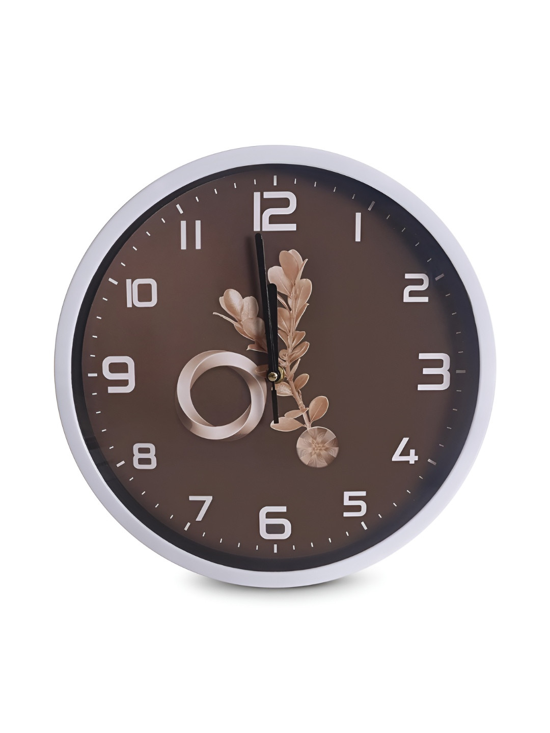 PROKART Coffee Brown & White Contemporary Round Analogue Glass Wall Clock