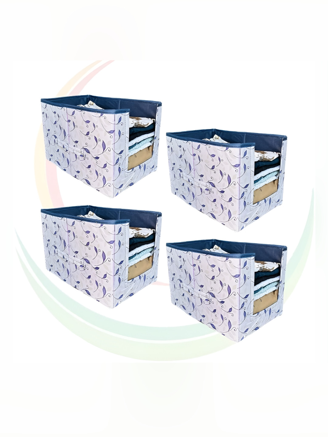 GR Art&Craft White And Blue 4 Pieces Printed Shirt Stacker