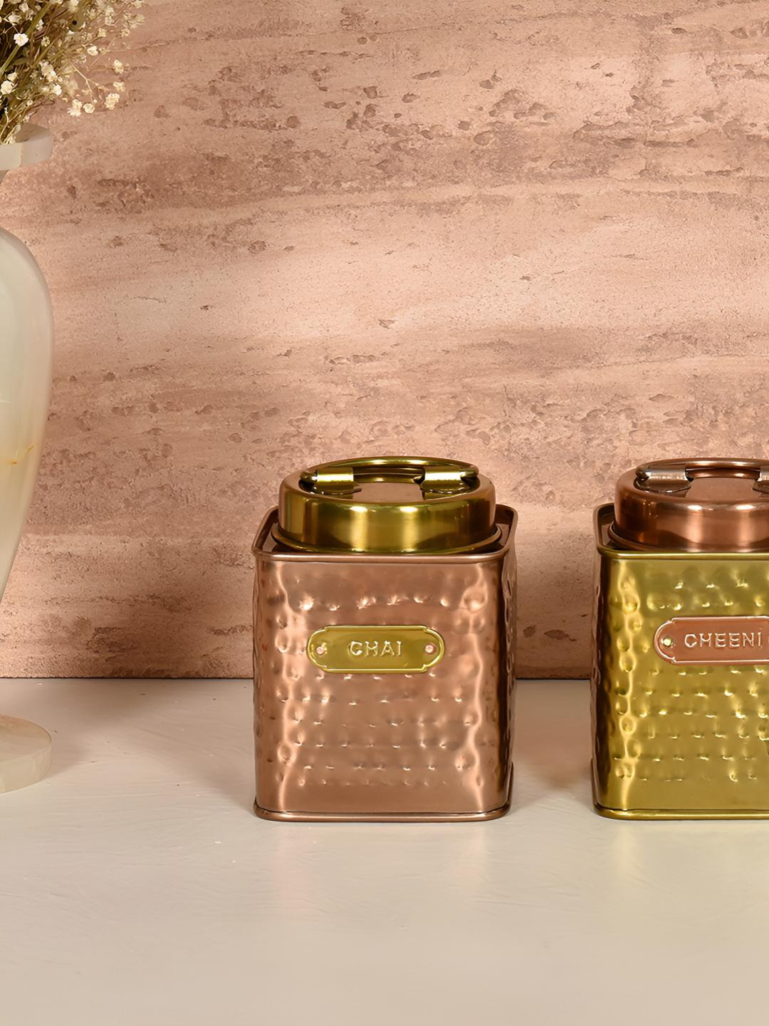 Living With Elan Gold-Toned 2 Pieces Stainless Steel Square Canister Container