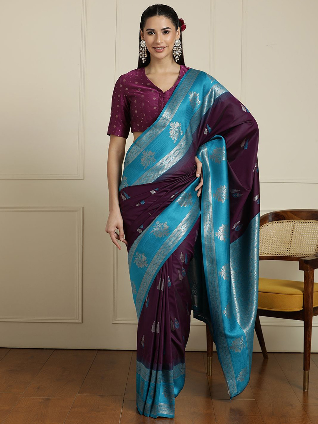 House of Pataudi Woven Design Kanjeevaram Saree With Unstitched Blouse