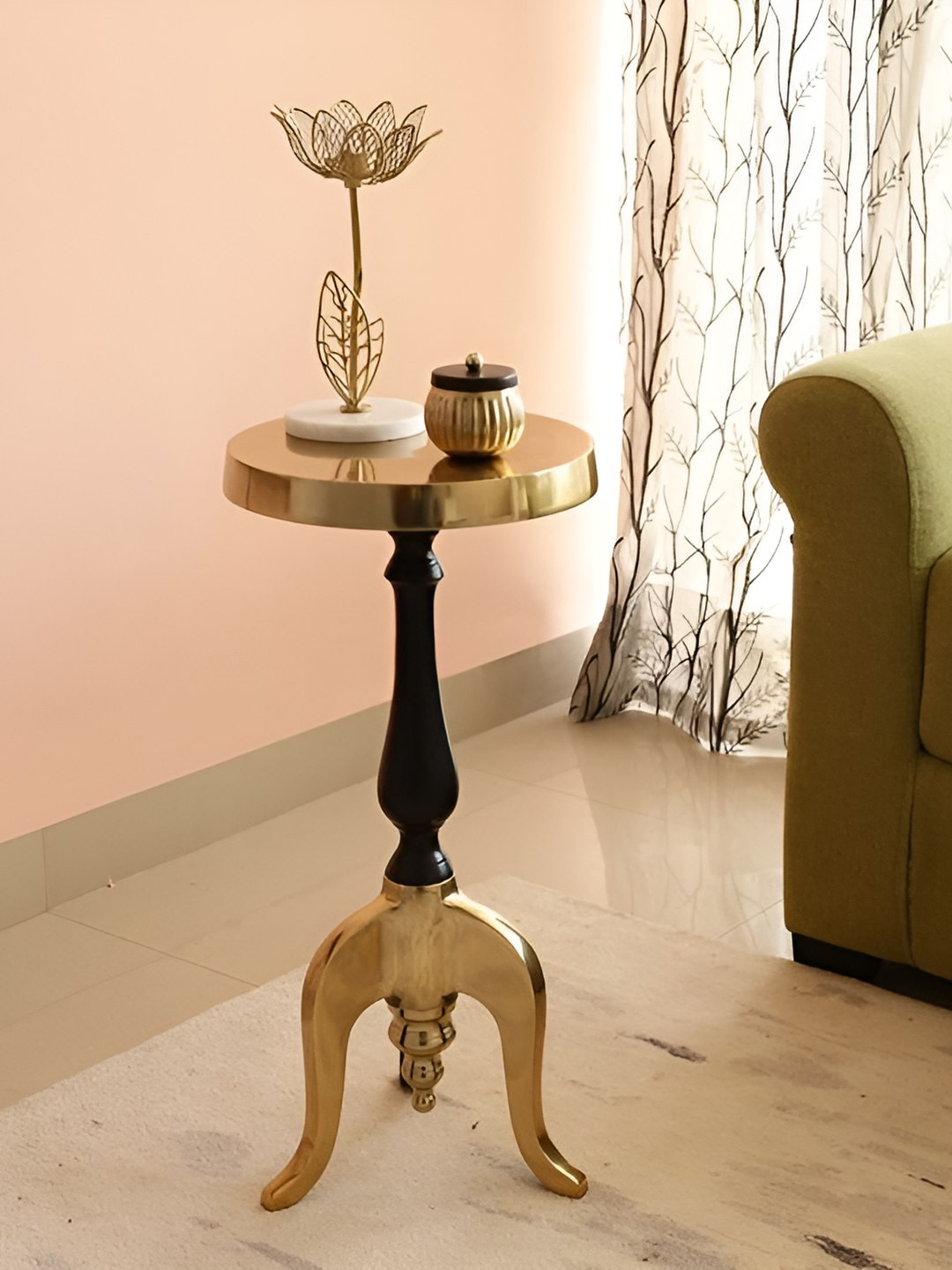 Decor de Maison Yellow & Black Metal Round Bedside Table