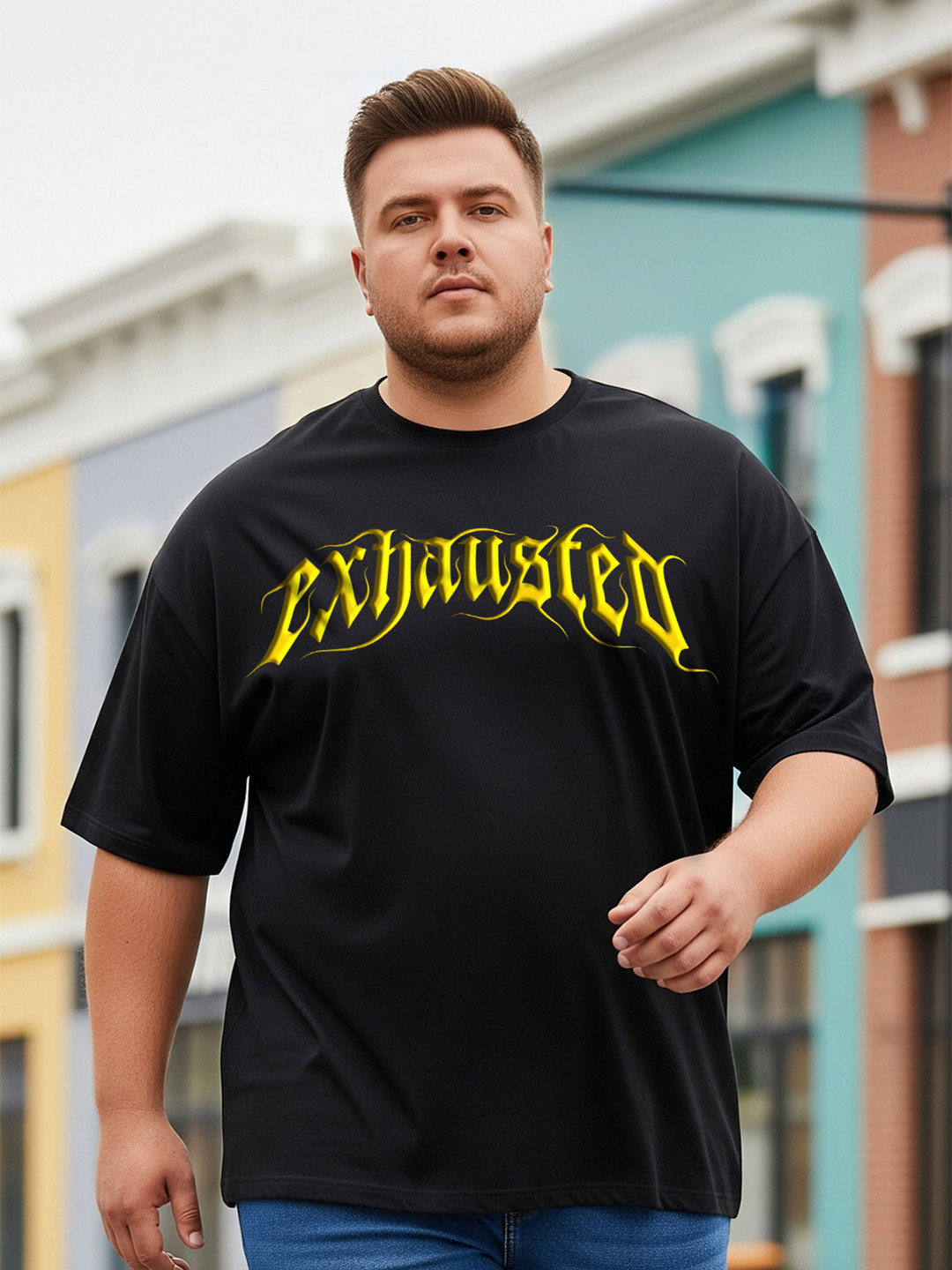 VEIRDO Men Plus Size Graphic Printed Round Neck Cotton T-shirt