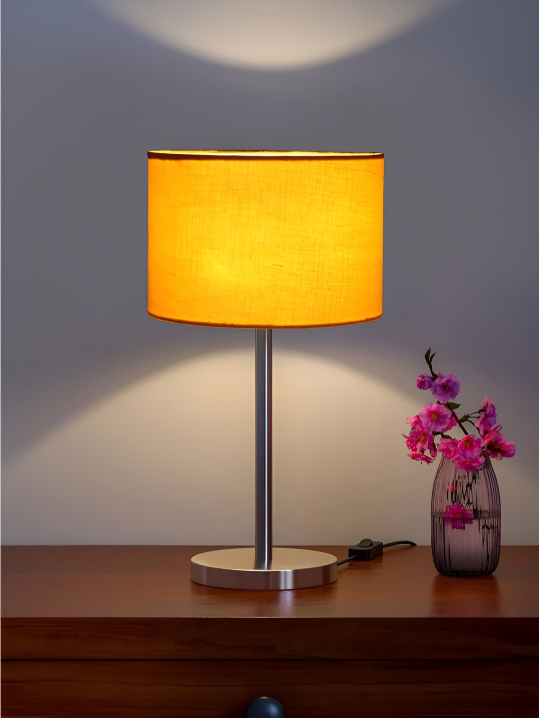 Devansh Yellow Steel Cylinder Shaped Table Lamp With Shade