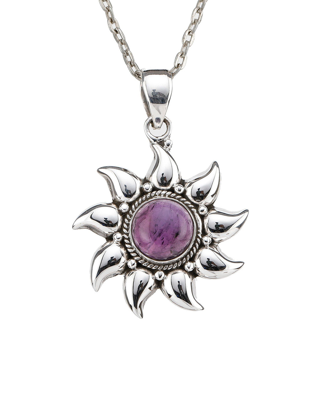 Exotic India Women Sterling Silver Amethyst Oval Pendant