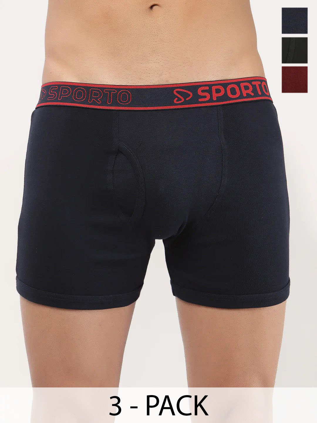 Sporto by Macho Men Pack Of 3 Mid-Rise Trunks M1030_M(1)-N(1)-Olv(1)-L