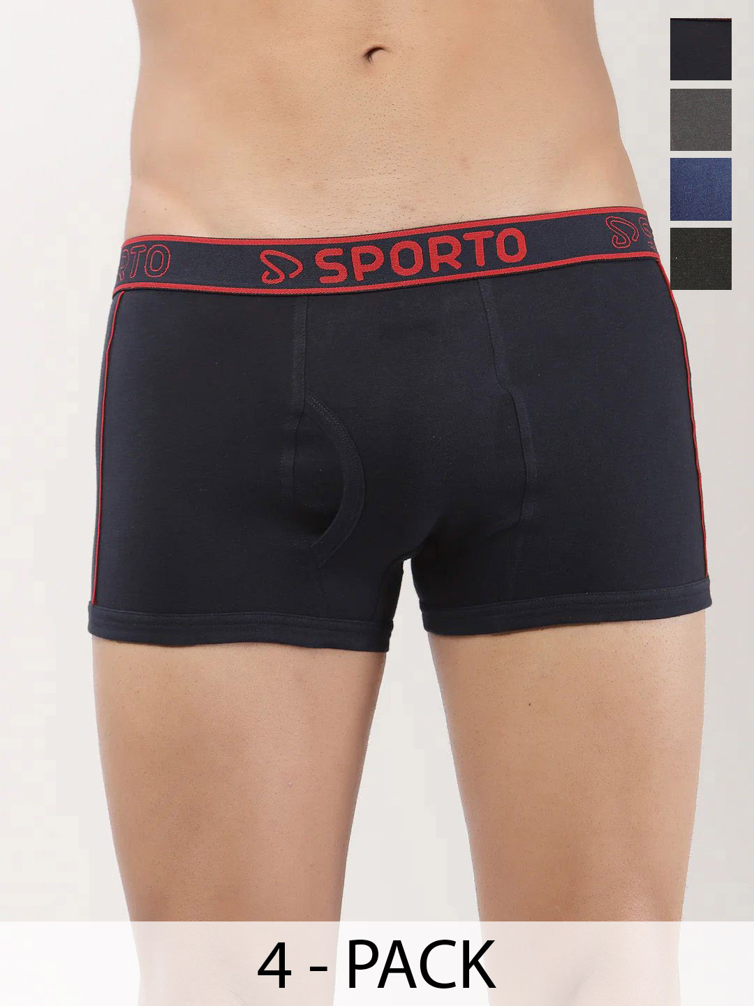 Sporto by Macho Pack Of 4 Low -Rise Trunks Sprto-M1020_CH1-Dnm1-N1-Olv1-XL-Multi