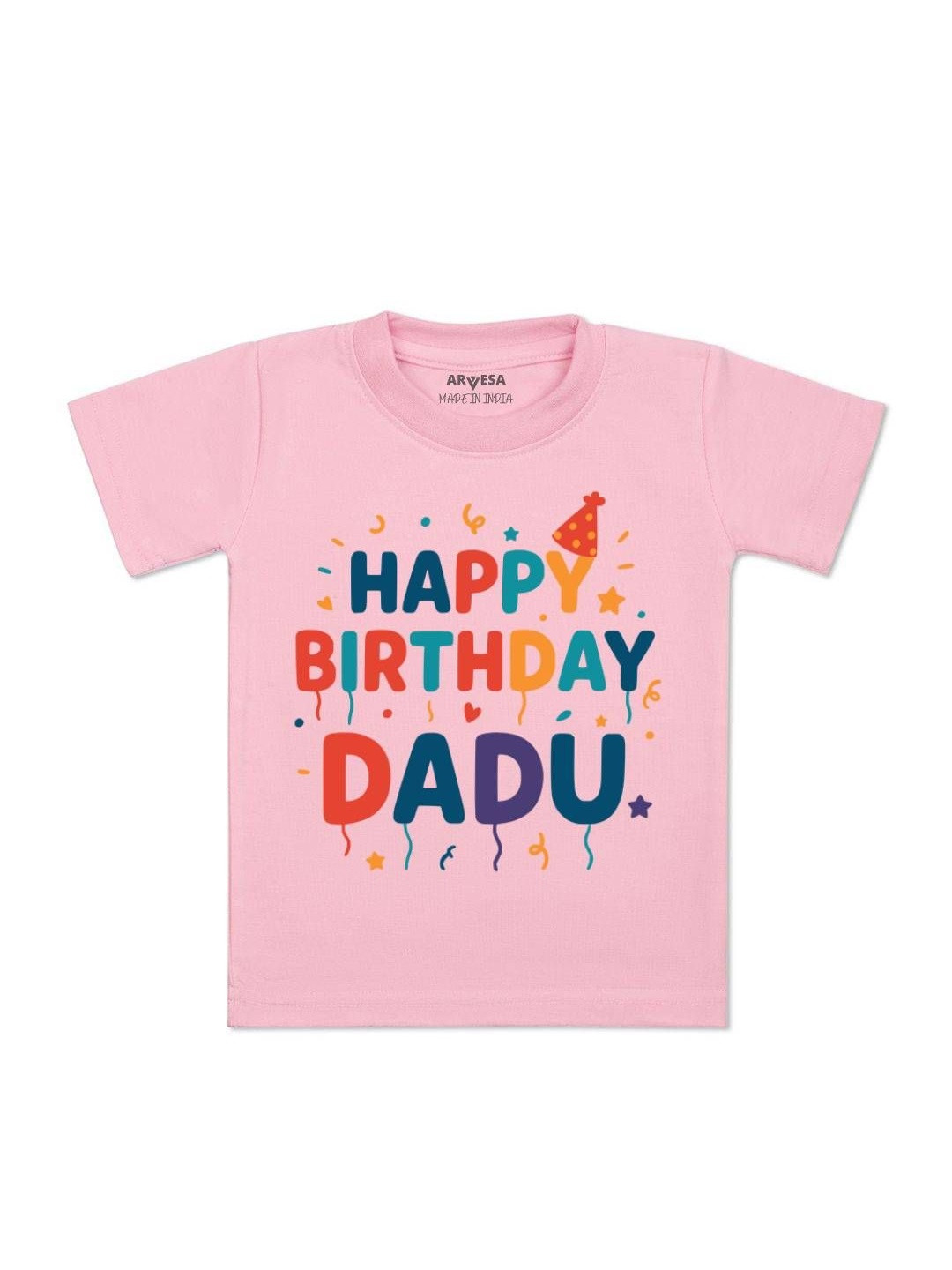 Arvesa Kids Happy Birthday Dadu Typography Printed Envelope Neck Tshirt