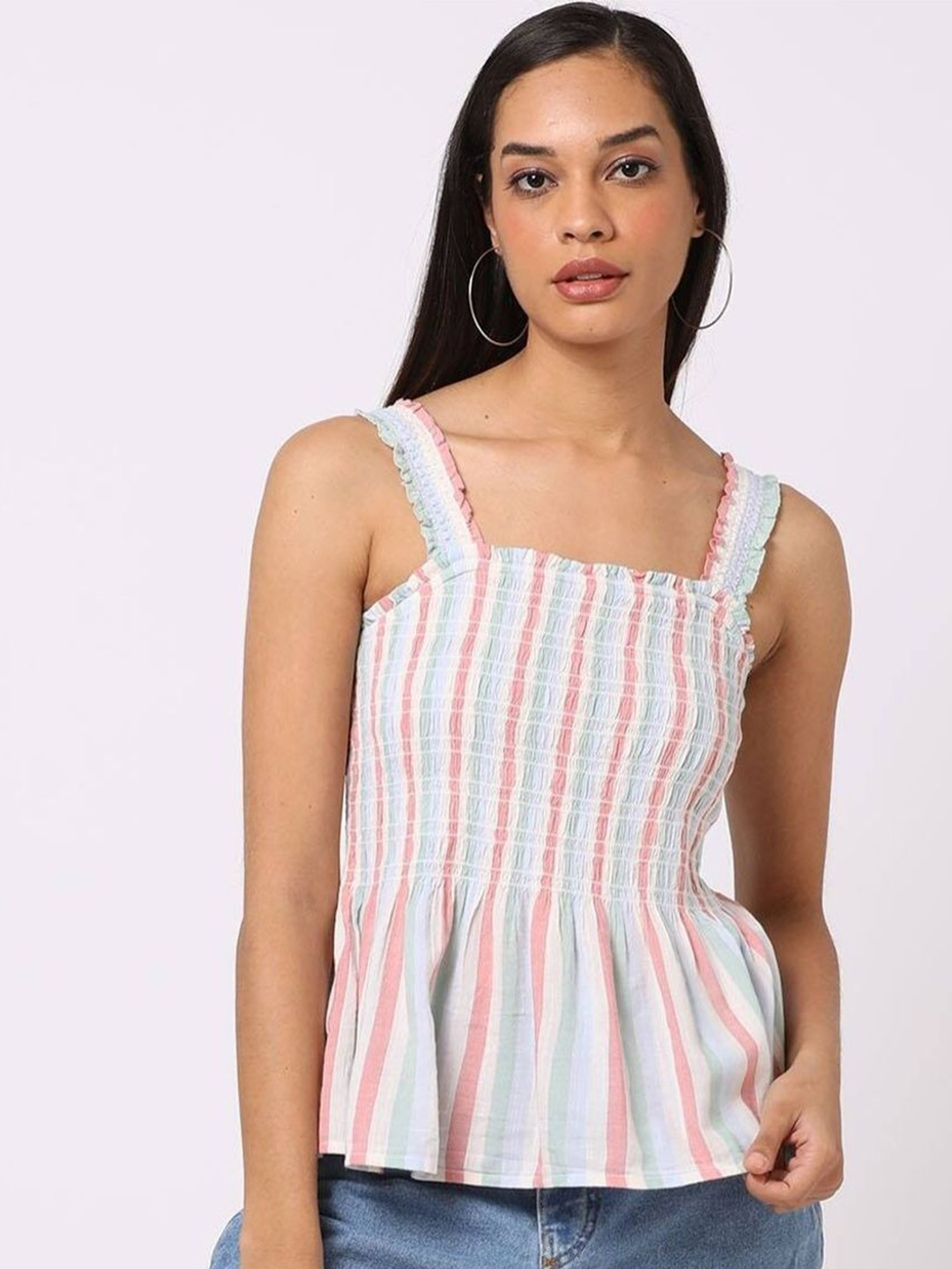GAP Vertical Striped Square Neck Peplum Top