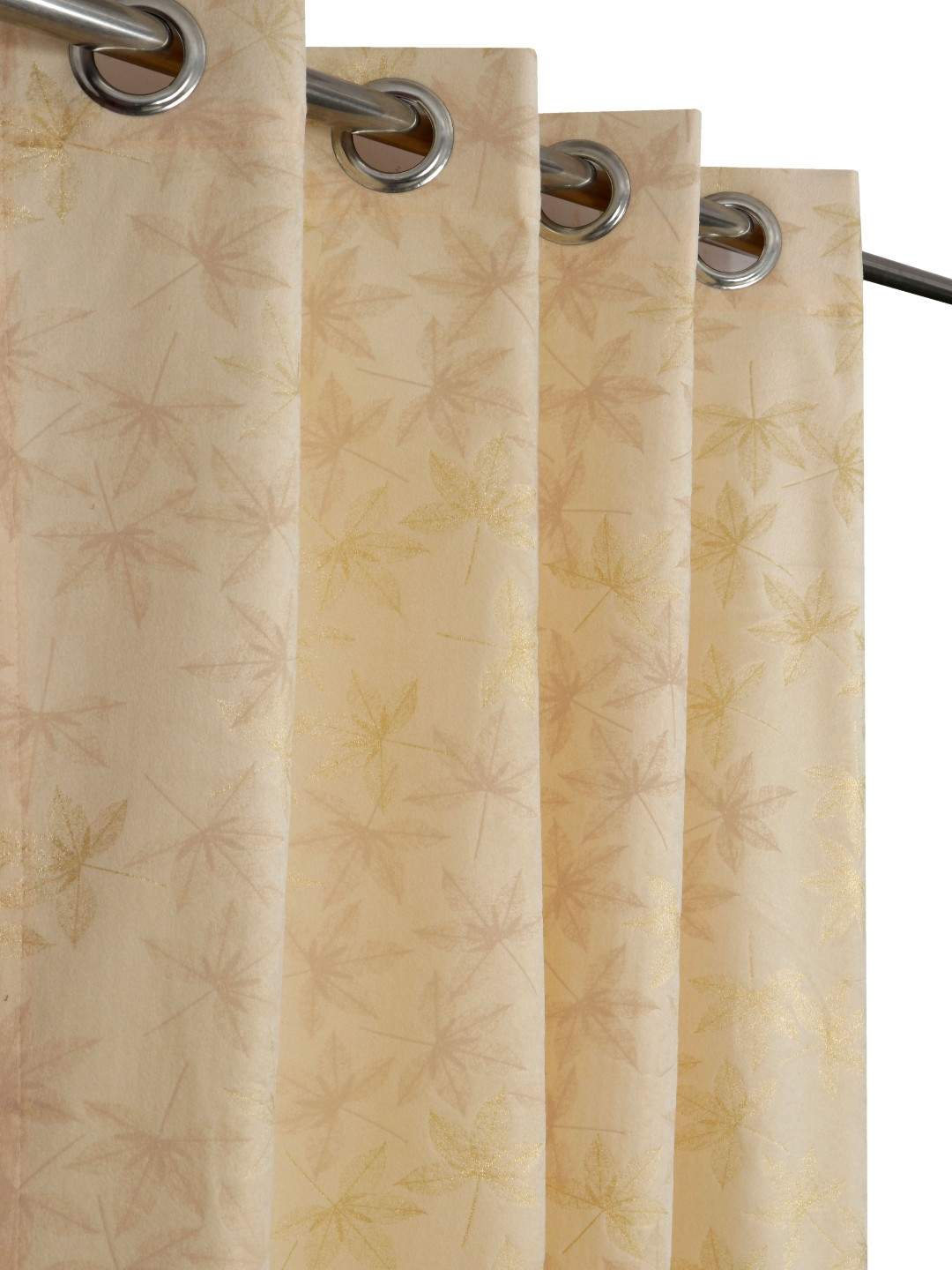 GEET CREATIONS Cream-Coloured & Gold-Toned 2 Pieces Floral Printed Velvet Window Curtains