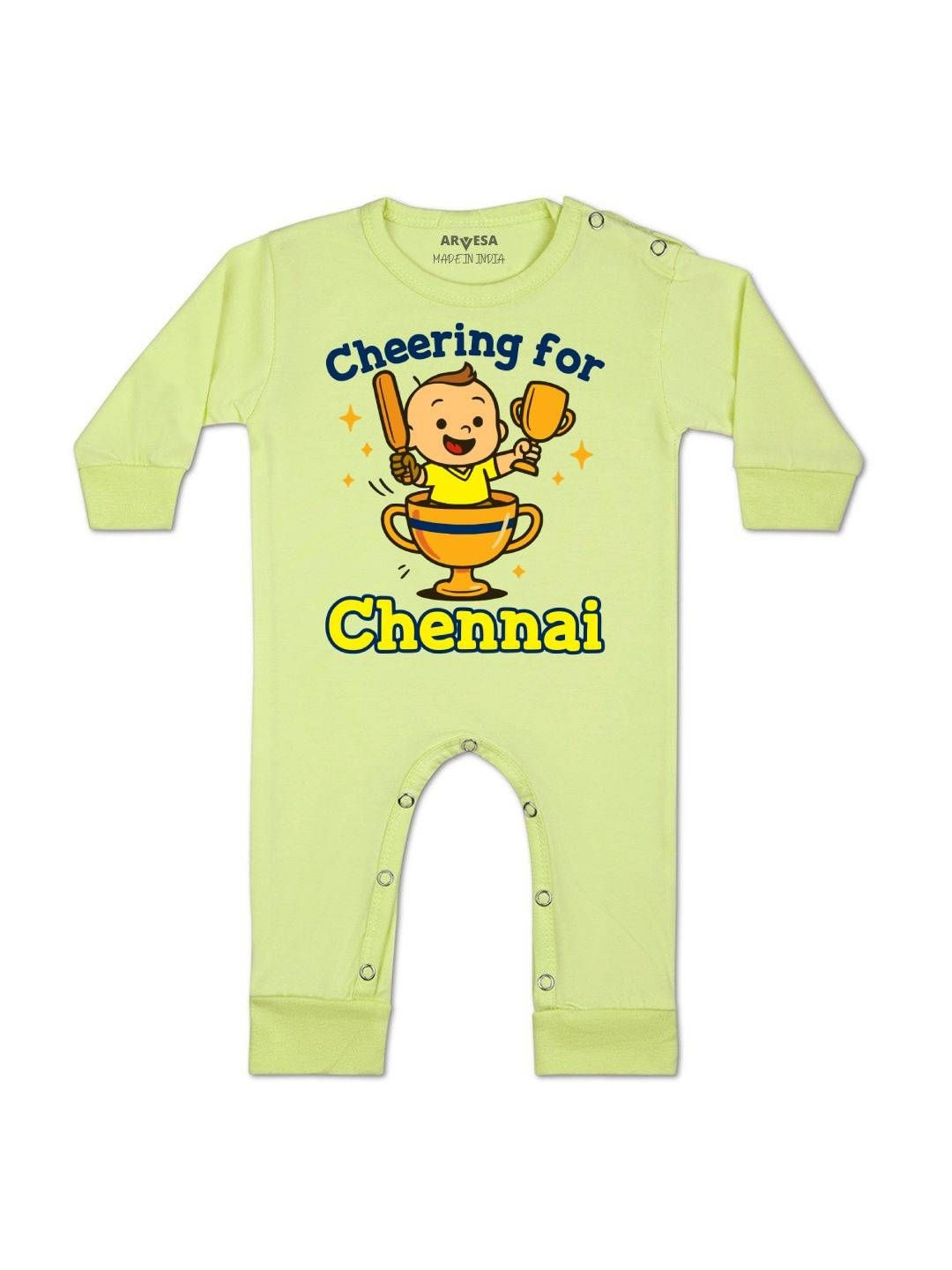 Cheering For Chennai Printed Baby Rompers