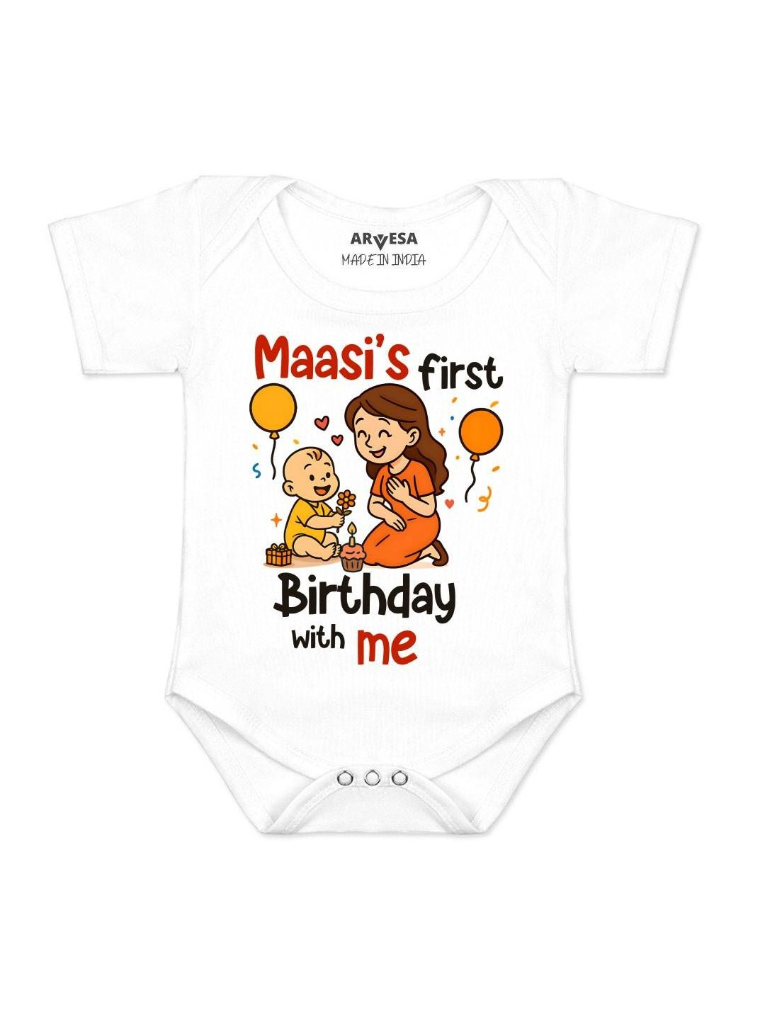 Arvesa Kids Maasi First Birthday With Me Printed Envelope Neck Short Sleeves Romper