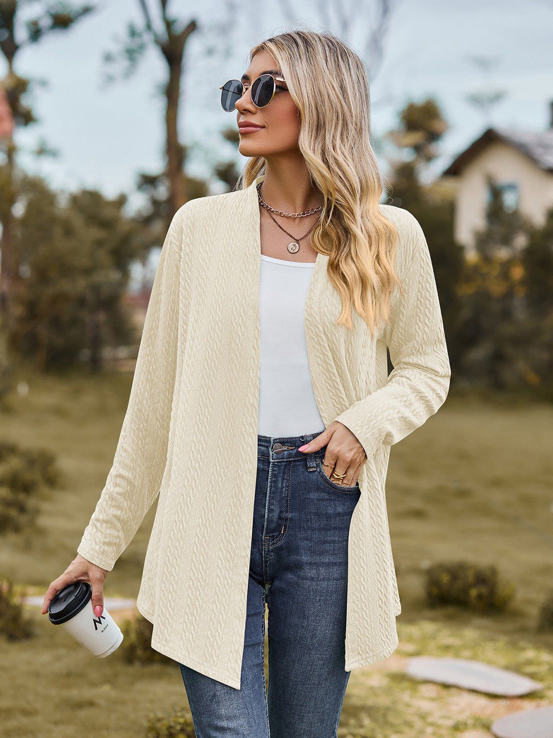 Outzidr Women Solid Textured Shrug Sweaters