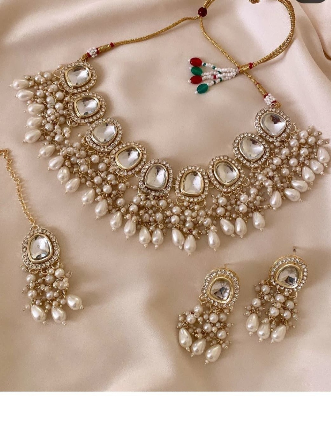 PADMAWATI BANGLES PVT LDT Gold-Plated Artificial Studded & Beaded Jewellery Set