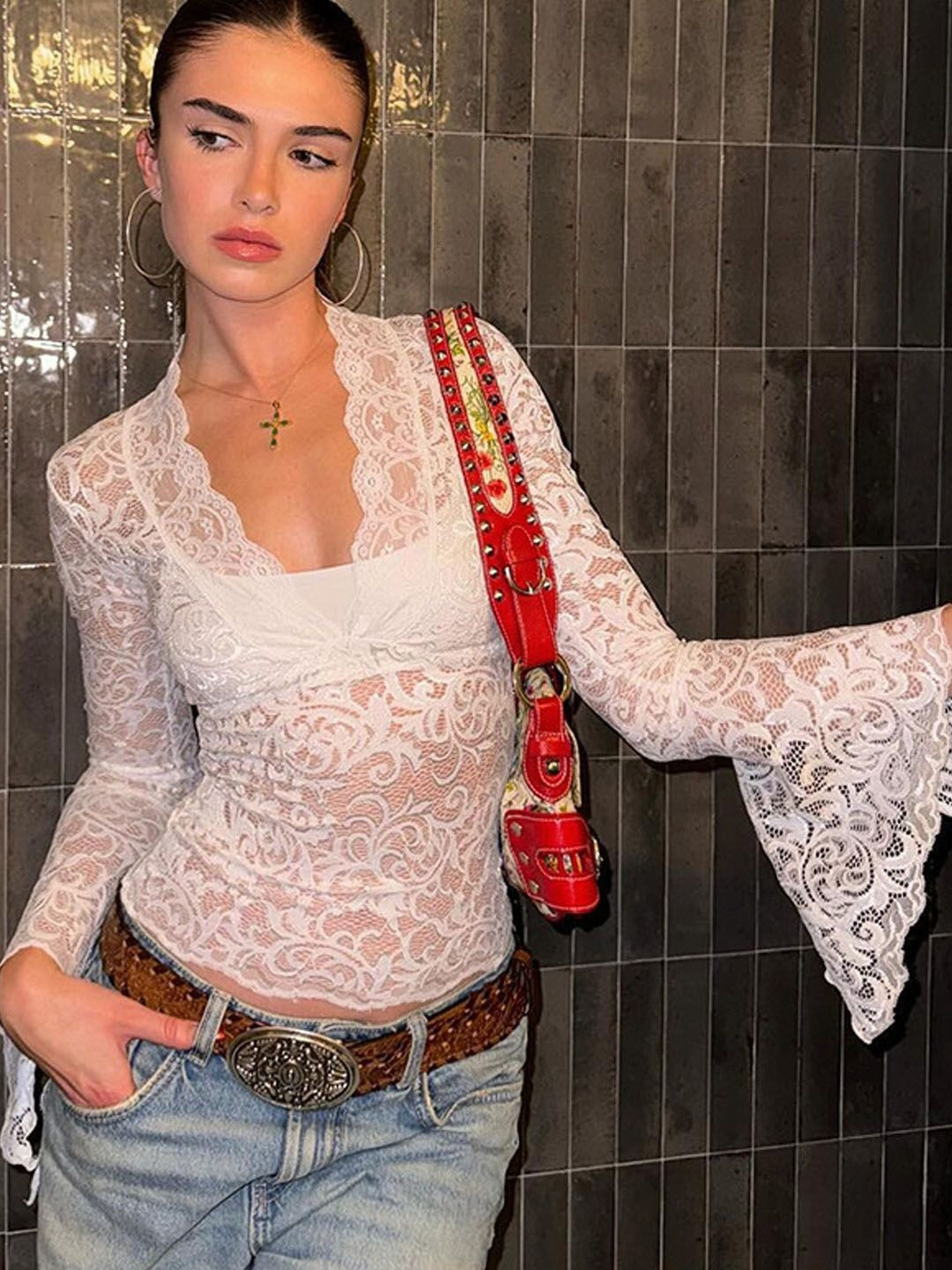 StyleCast Lace Up Fitted Top
