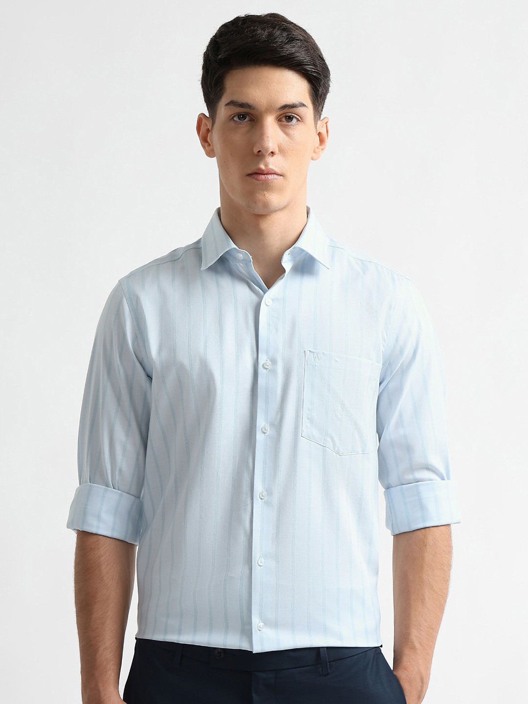 Arrow Auto Press Flx Striped Spread Collar Cotton Formal Shirt