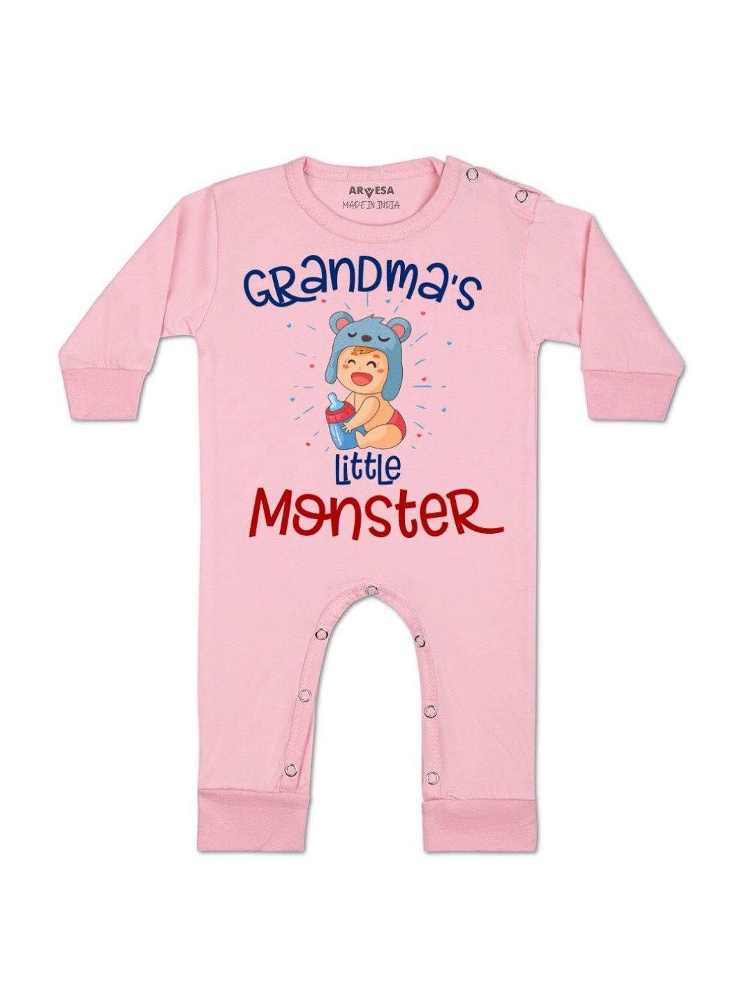 Grandma Little Monster Printed Baby Rompers