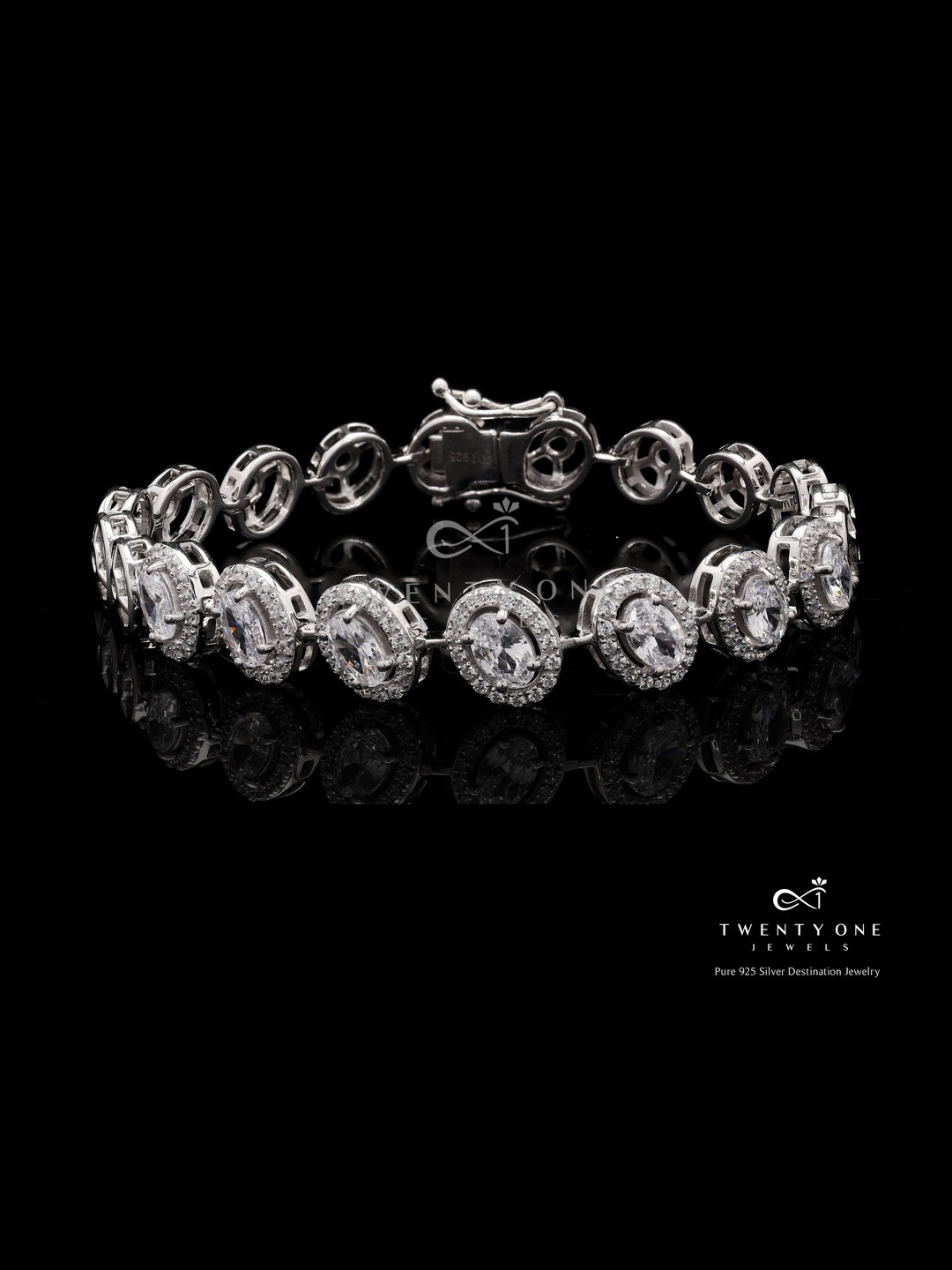 Twenty One Jewels Women Sterling Silver Solitaire Stud Rhodium-Plated Wraparound Bracelet