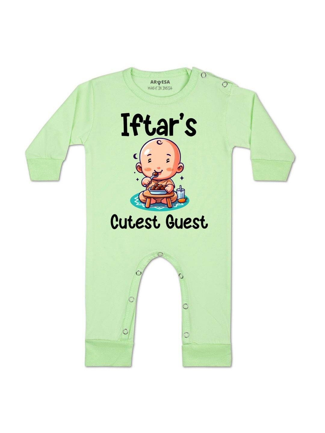 Arvesa Kids Iftar Cutest Guest Printed Round Neck Long Sleeve Rompers